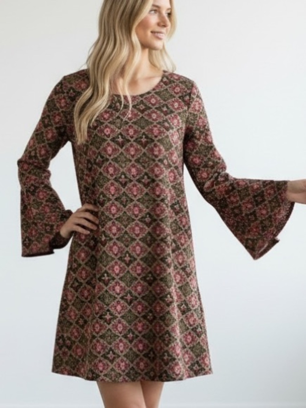 MODCLOTH | NEW Victorian Holiday Groove Geometric Print Shift Dress size Medium - Picture 1 of 13